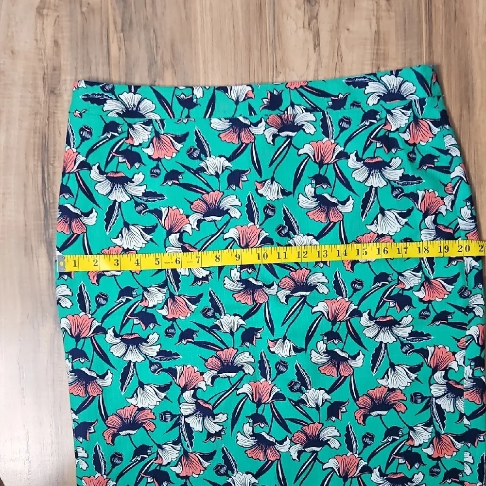 J. By J. Crew Women's Twill Floral Teal Pencil Skirt 12
